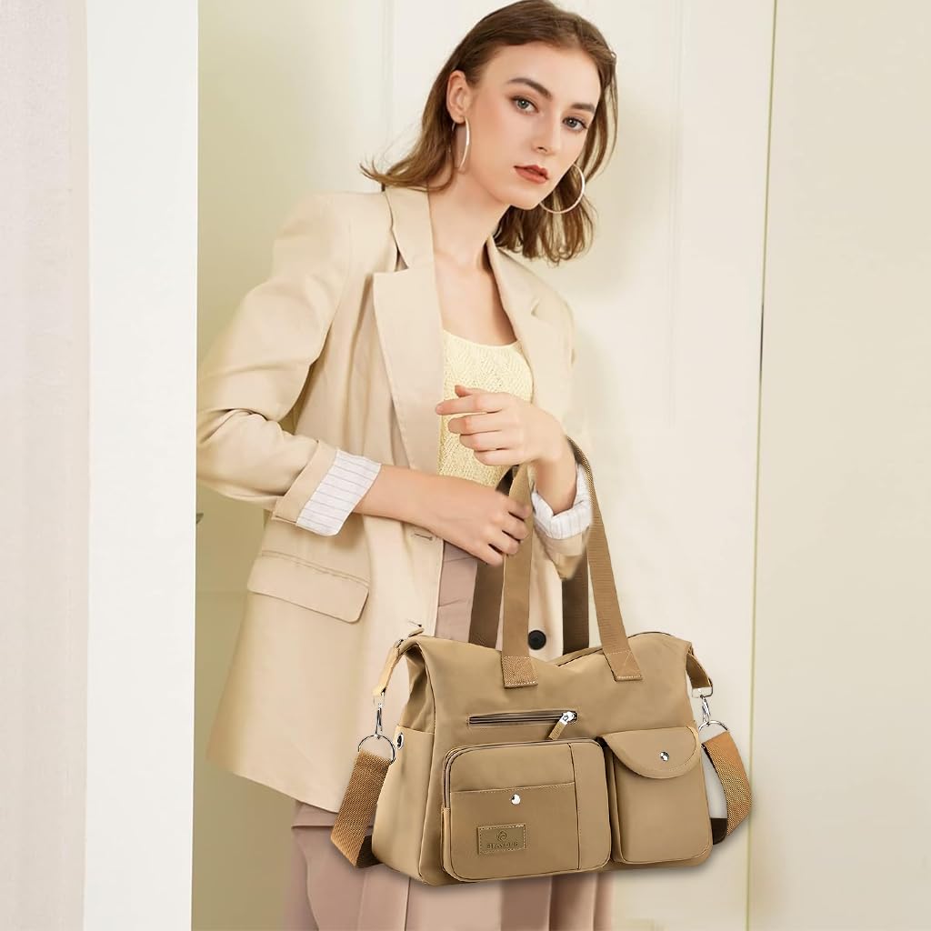 ZIBUYU Travel Handbag for Women with Removable Strap featuring Multiple Pockets | 38x20x31cm Lightweight Nylon Tote