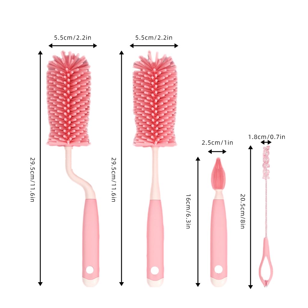 SNOWIE SOFT Silicone Bottle Brush Cleaner Set of 4 for Baby Bottles and Straws | Rotatable Detachable Heads