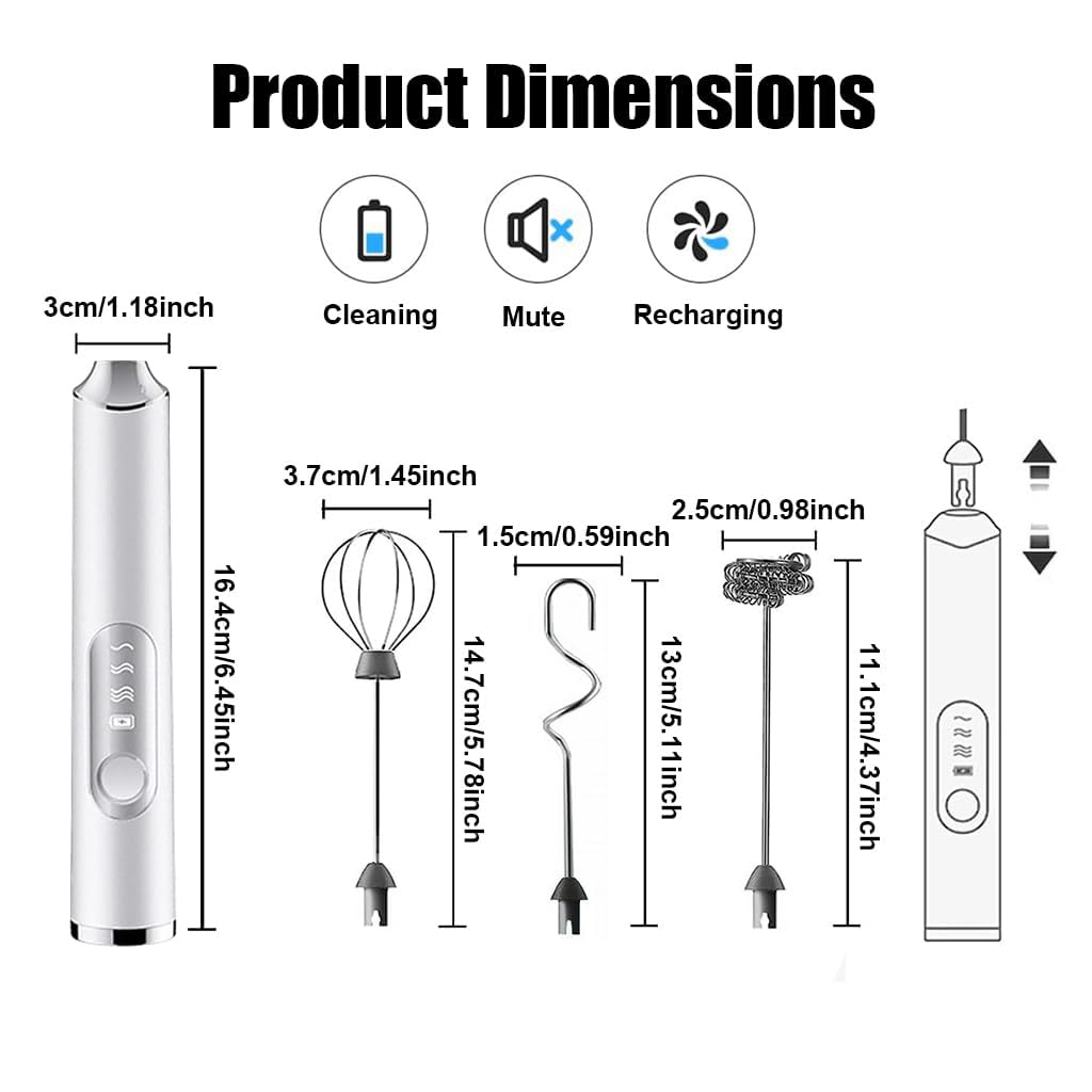 Supvox Hand Blender for Coffee 3 in 1 Frother Coffee Maker with 3 Speed Milk Frother for Coffee Frother Electric USB Rechargeable Coffee Beater with 3 Stainless Whisks Head for Latte Chocolate White