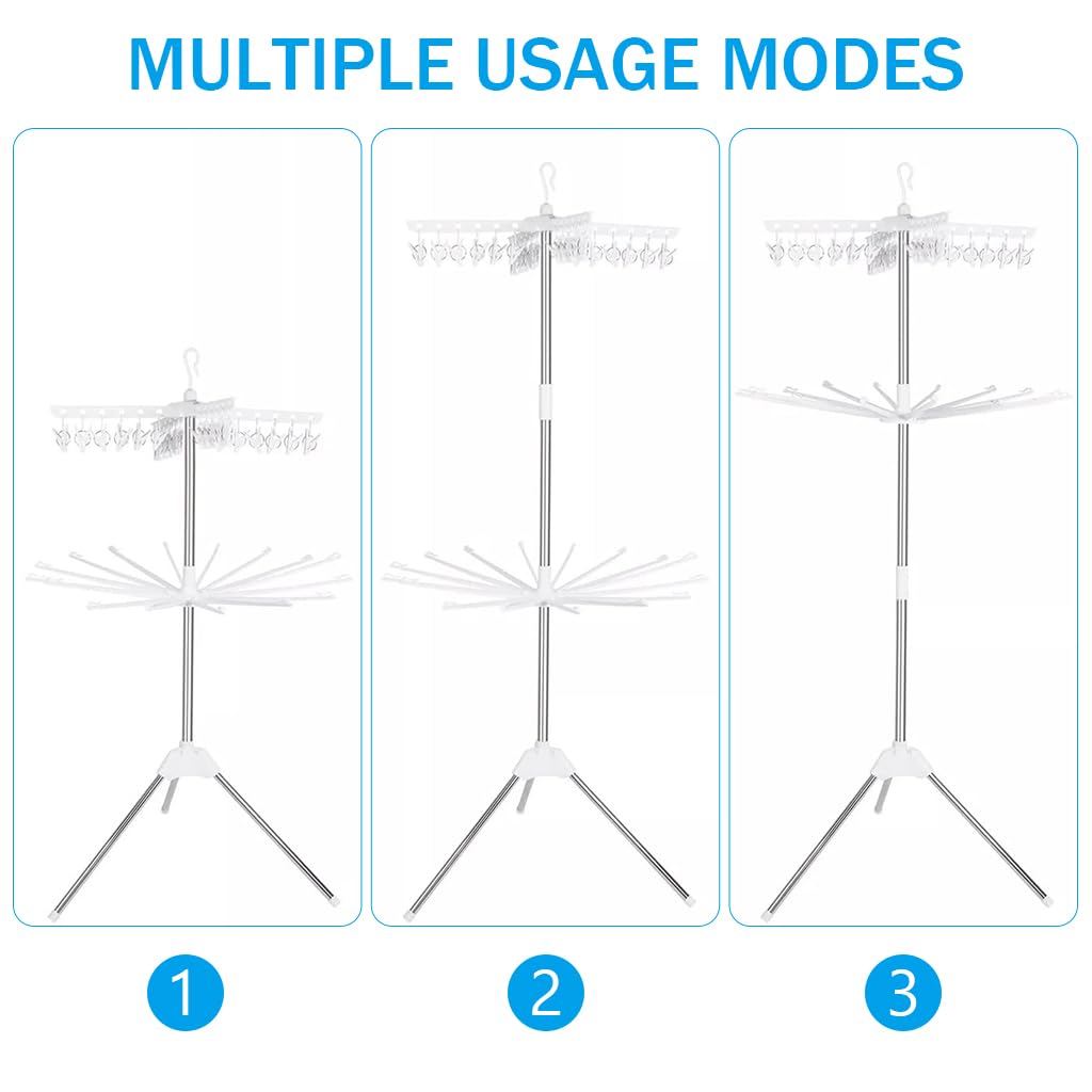 HASTHIP® Baby Clothes Drying Rack, Stainless Steel Foldable Multi Arms Underwear Drying Rack with Hanging Hook, Portable Space-Saving Tripod for Indoor & Outdoor Use