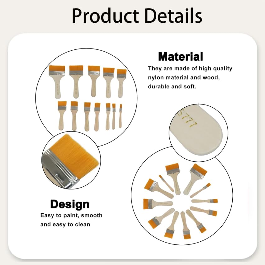 ZIBUYU Acrylic Paint Brush Set for Oil and Gouache with 12pcs Nylon Bristles | Ergonomic Handles