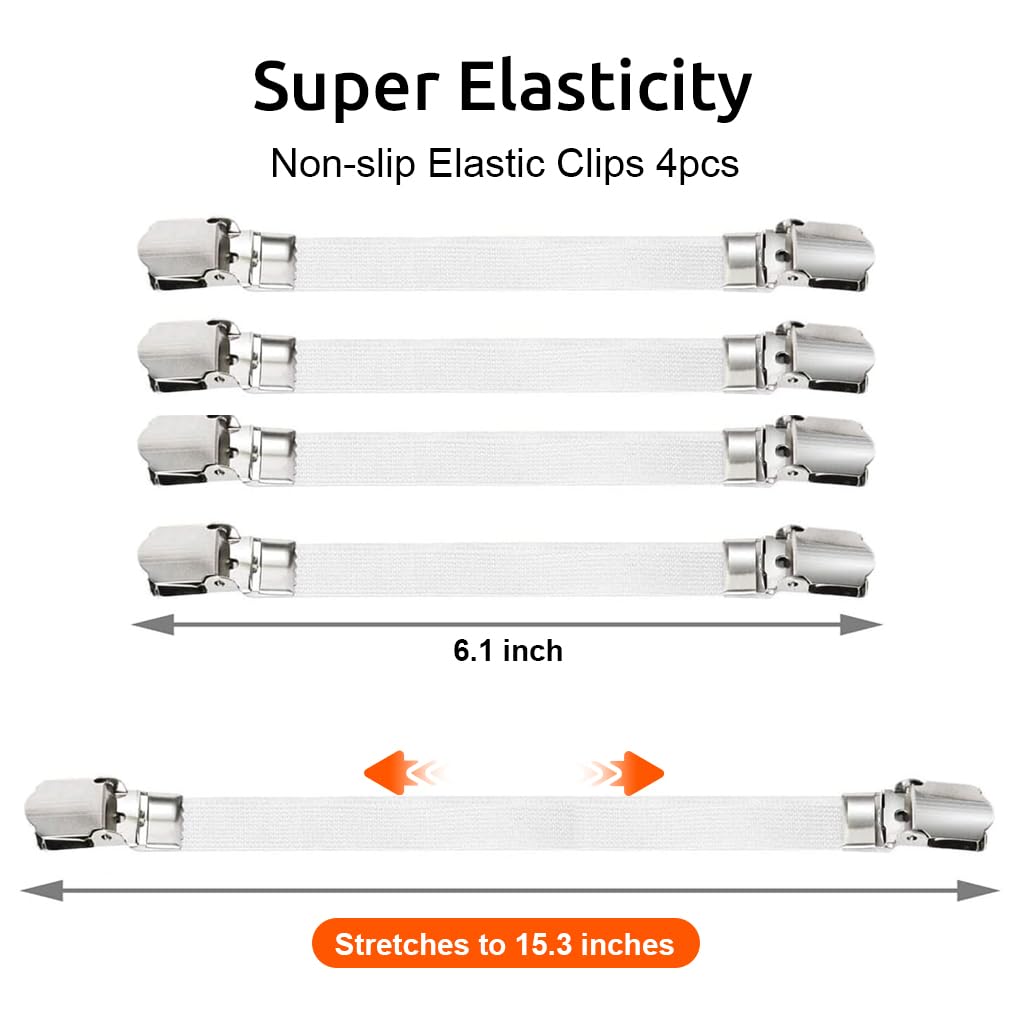 HASTHIP Ironing Board Cover Clips for Sheets and Cushions with 9 in Elastic Dual Clip Fasteners