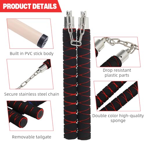 Optifit® 11 Inch Foam Padded Nunchucks for Kids Adults Lightweight Durable PVC Stainless Steel Core Nunchaku for Karate Martial Arts Safe Beginner Friendly Practice Tool 3PCS