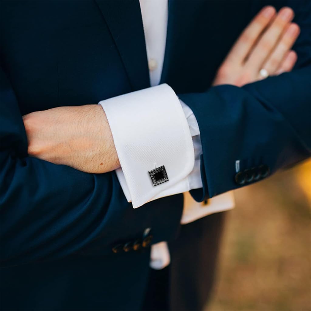 GUSTAVE Cufflinks for Men featuring Round Golden Edge Enamel Design | Ideal for Wedding and Business Attire