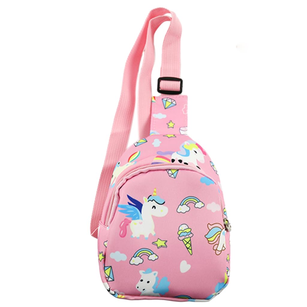 PALAY® Kids Chest Bag Pink Unicorn Chest Bag for Kids Outdoor Travel Bag Cartoon Print Nylon Crossbody Bag for Kids Snack Bag Shoulder Bag for Girls