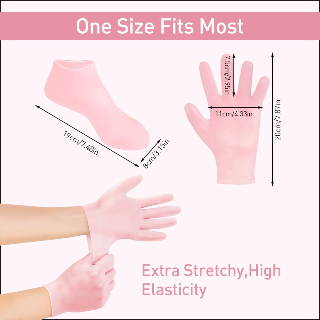 MAYCREATE Silicone Moisturizing Glove Socks Set for Hands and Feet Care | 4 Pairs Soft Anti Slip Spa Gel Design