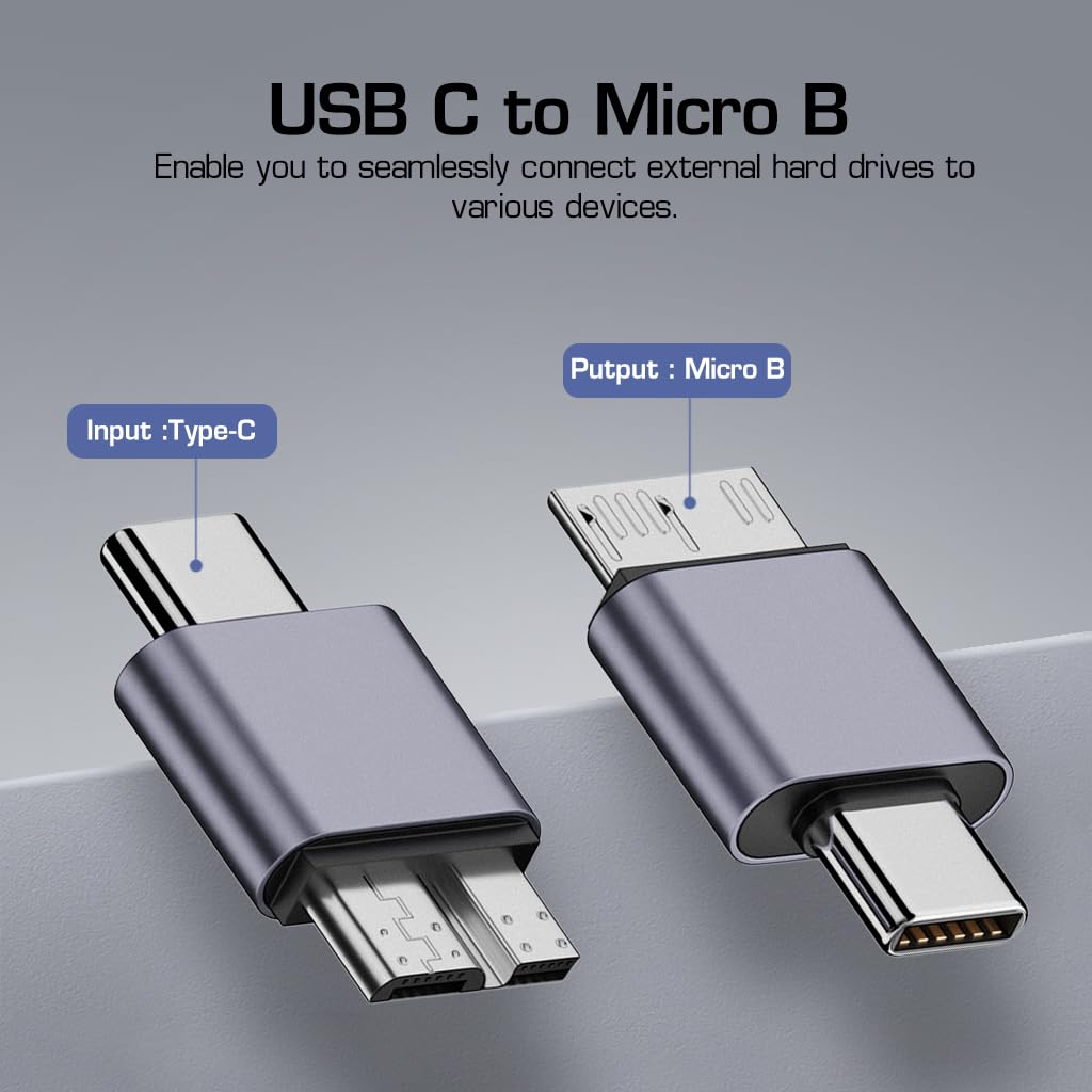 Verilux USB C to Micro B Adapter for External Hard Drives featuring 10Gbps Transfer Rate | Plug and Play Connectivity