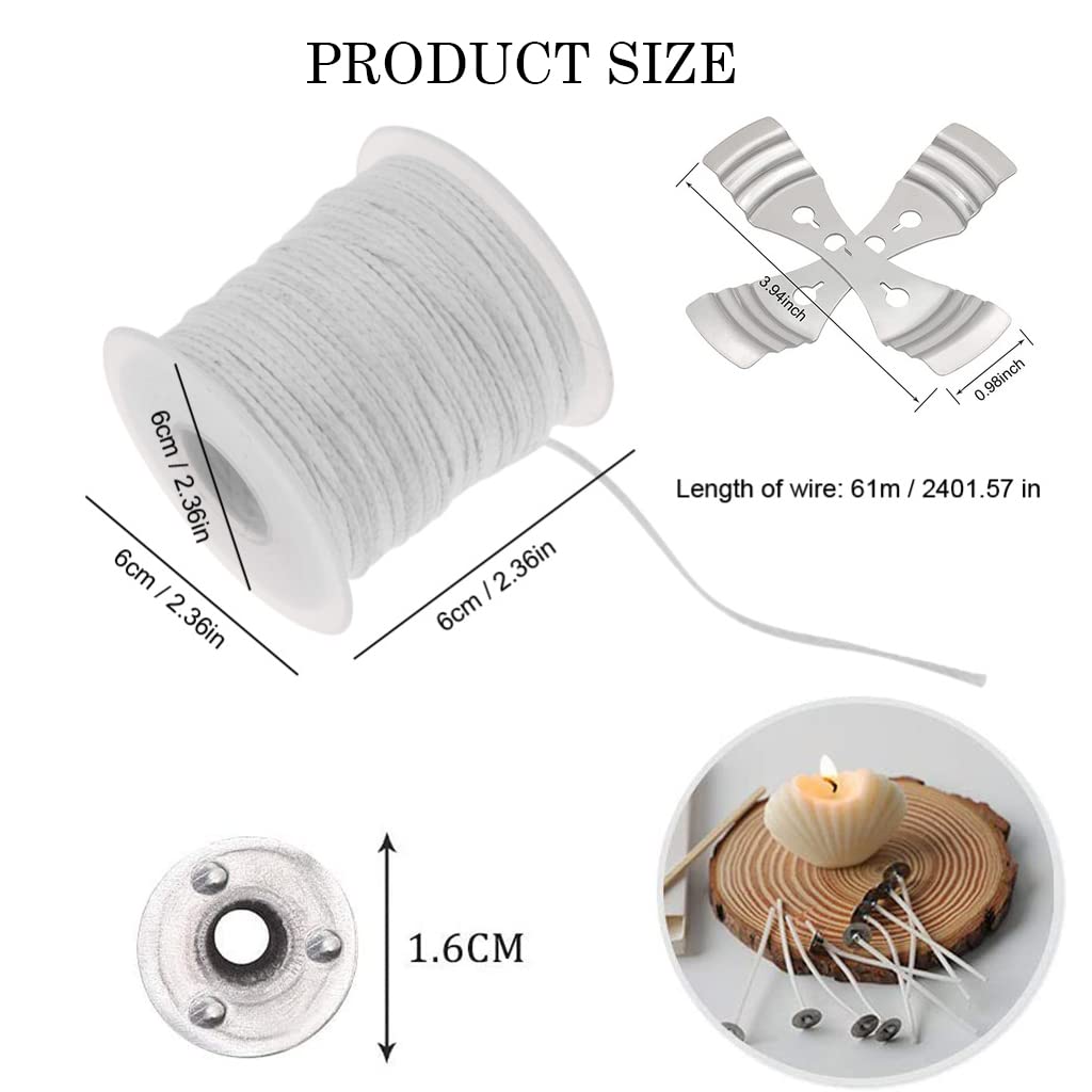 HASTHIP Candle Wick Roll for DIY Candle Making with 200 ft Cotton Rope and 100 Wick Tabs | Includes Wick Holders
