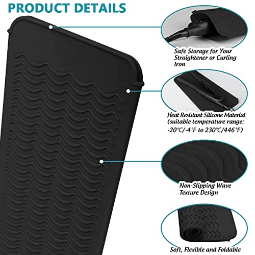 MAYCREATE® Heat Resistant Silicone Mat Pouch, Mat Cover for Curling Irons, Hair Straightener, Flat Irons and Other Hot Hair Tools, Black