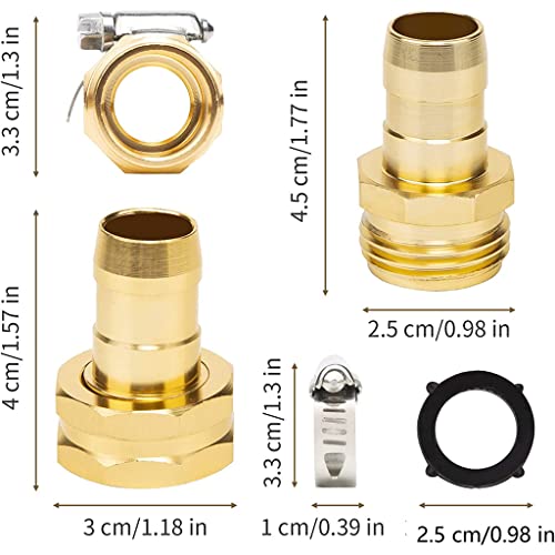 HASTHIP® Garden Hose Repair Pipe Connector with Clamps, Copper Plated Alloy Male Female Connector for Hose Pipe, Fit for 3/4" or 5/8" Garden Hose Fitting (1 Pair)