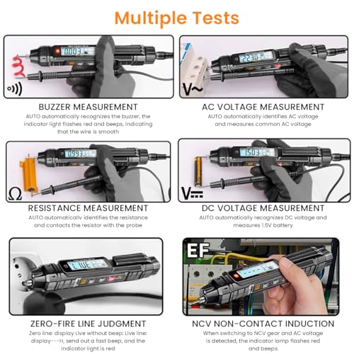 Serplex® Digital Multimeter Non Contact Voltage Tester Meter 4000 Count AC/DC Voltage Tester Current Meter Non-Contact Voltmeter Sensor Live Wire Detection Resistance Battery NOT INCLUDED X3
