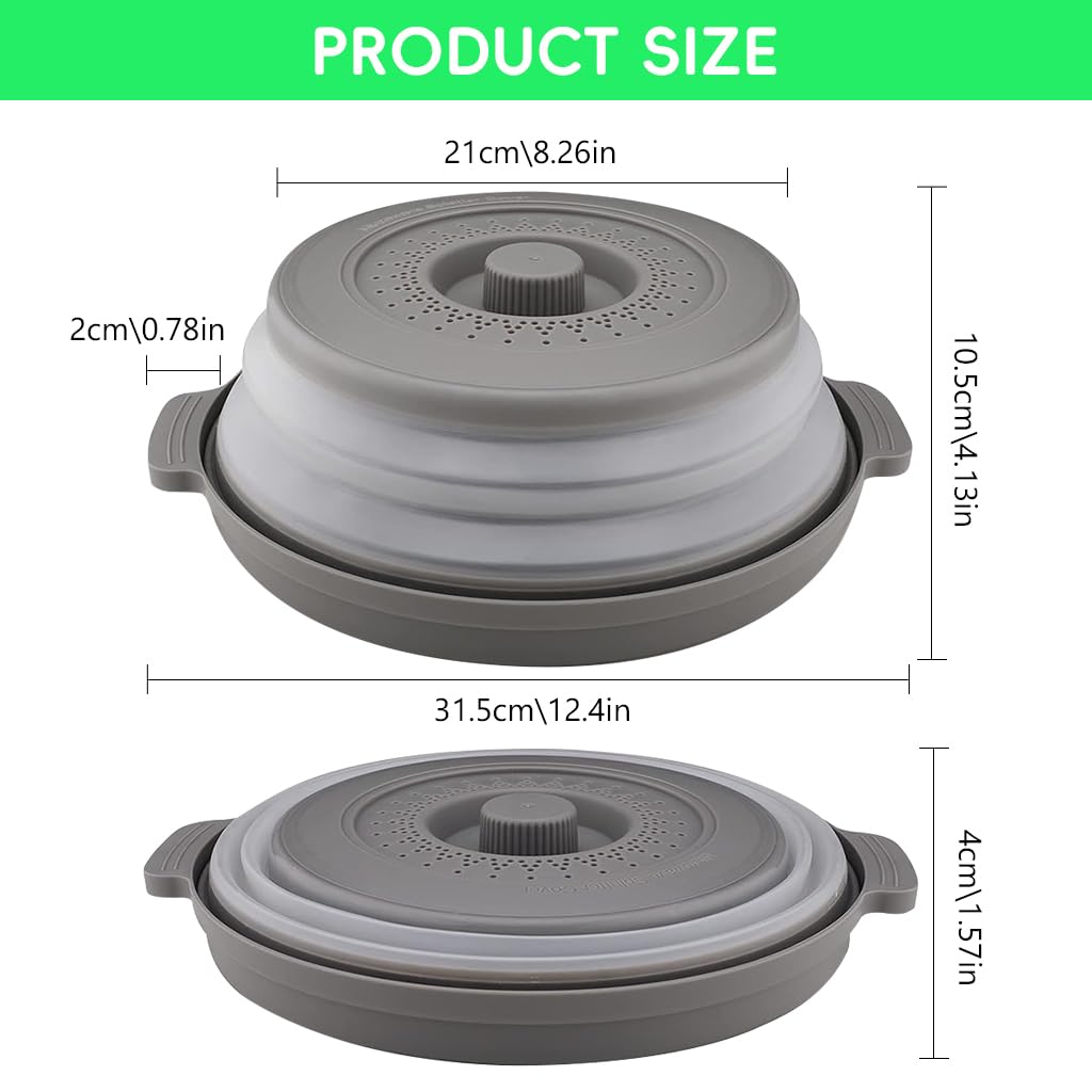 HASTHIP Microwave Plate Cover for Heating with 10.6 in Collapsible Lid and Steam Vent | Grey