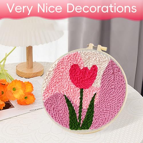 PATPAT® DIY Punch Needle Art Kit Beginners Starry Night with Embroidery Needles Tutorial 20x20cm Embroidery Hoop 2PCS