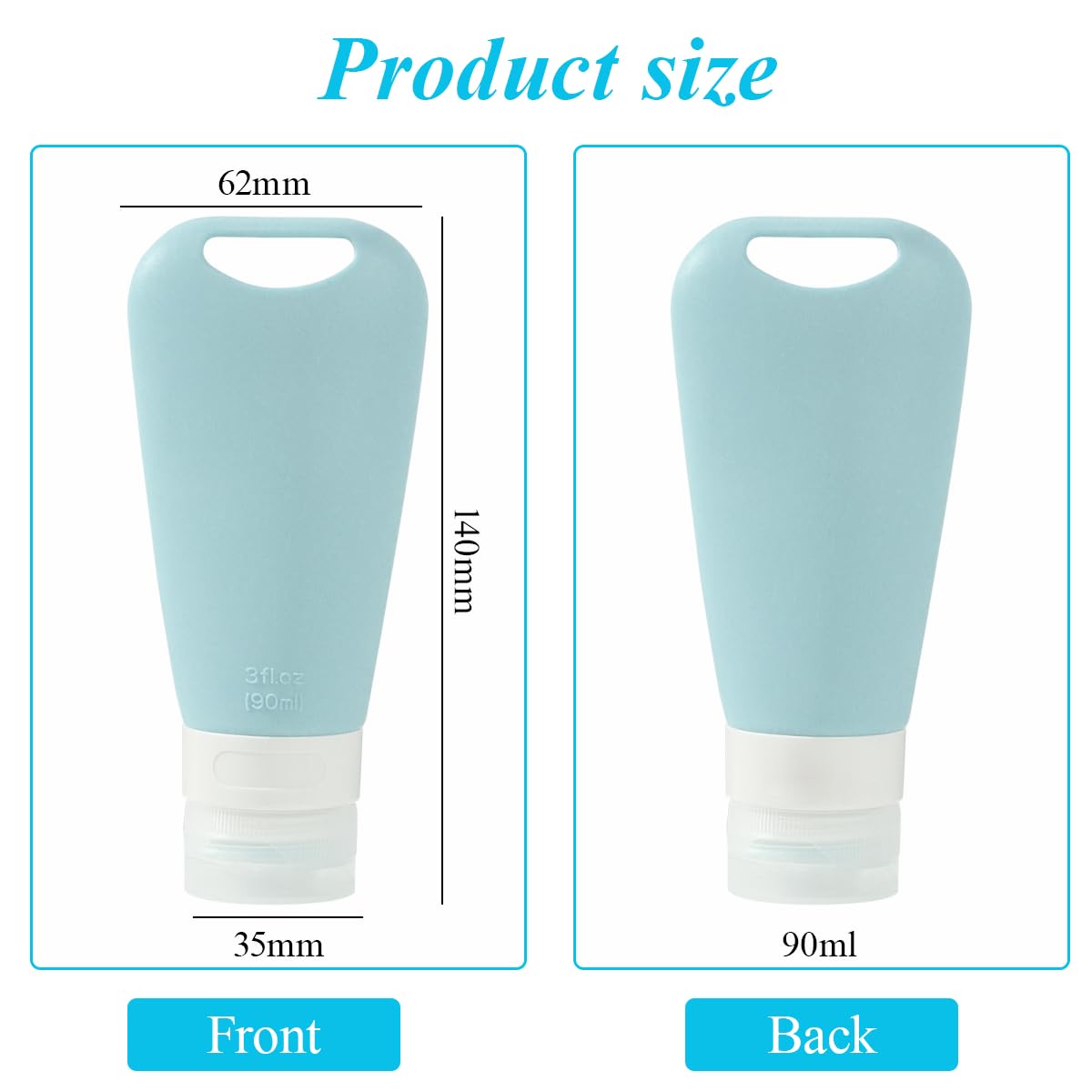 MAYCREATE Travel Bottles for Toiletries with Carabiners featuring 3 Pack 90ml Soft Silicone | Leakproof Refillable Containers