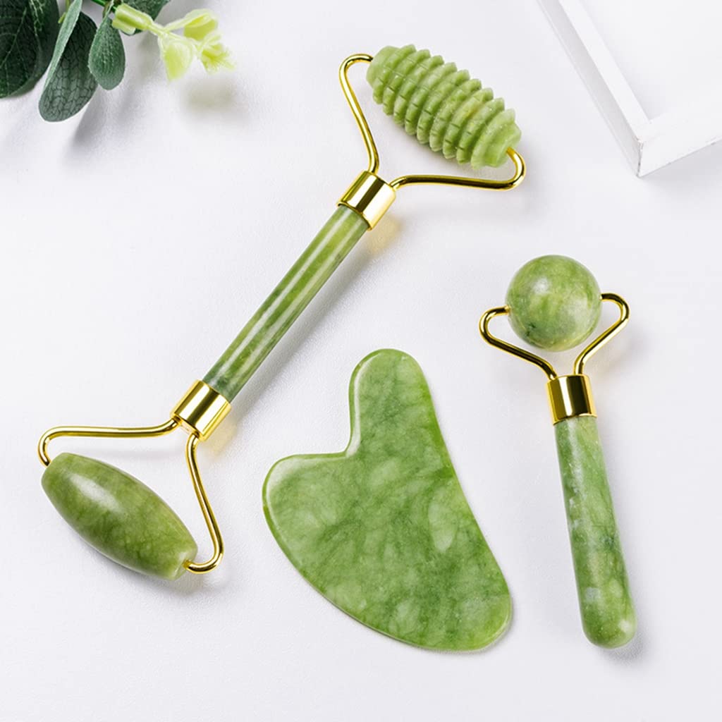 MAYCREATE® Jade Roller & Gua Sha Tool Face Massager 100% Natural Puffiness Facial Skin Massager with Gua Sha for Neck Skin, Cheeks Slimmer with Gift Box