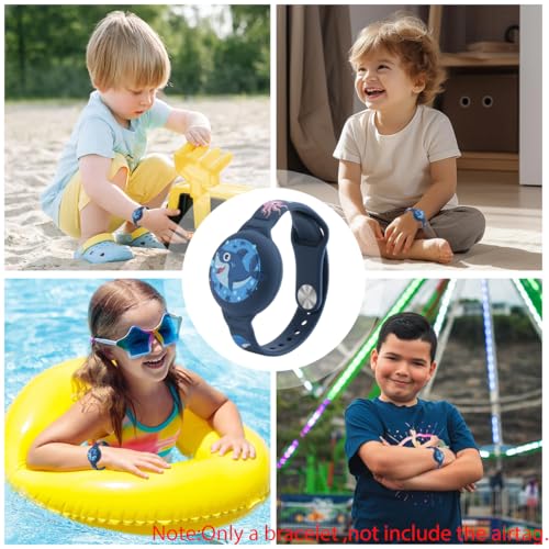 ZORBES® Kids Air Tag Bracelet Cartoon Shark Silicone Anti-Lost Waterproof Full Cover Protection Adjustable Wrist Band Blue 2PCS