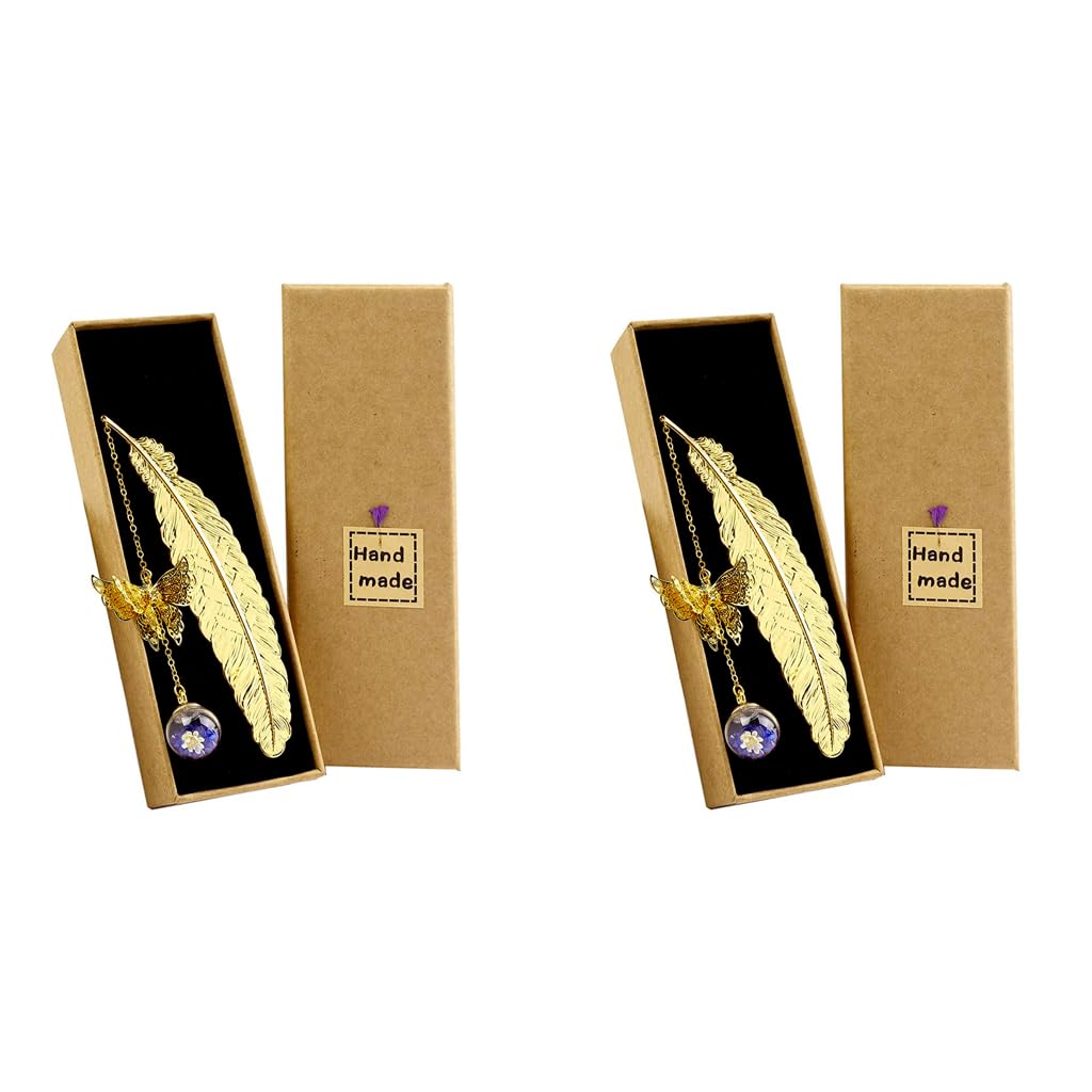 Supvox Metal Feather Bookmark for Reading and Gifting with 3D Butterfly Pendant | 2 pcs