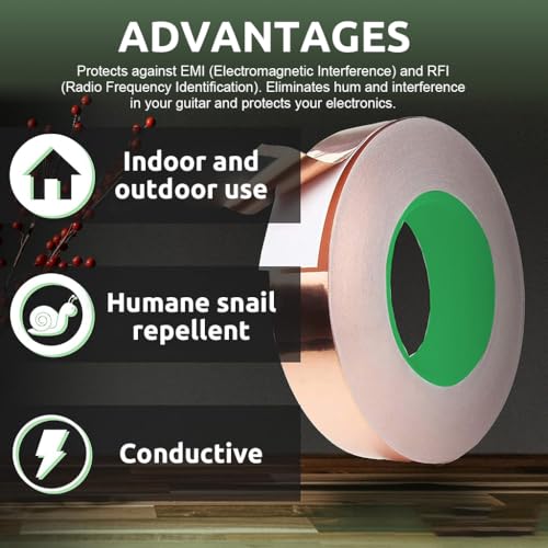 HASTHIP® Copper Foil Tape Roll Masking for Wrapping Insulating Wire Cuttable Self-Adhesive Conductive High Temperature Resistant Electromagnetic Shielding (2CMx20M) 2PCS