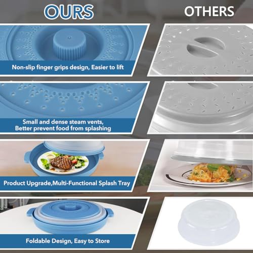 HASTHIP® Polypropylene 10.5 Inch Microwave Plate Cover Tray Collapsible Food Lid with Top Steam Vent Bpa Free Safe Material Blue 3PCS