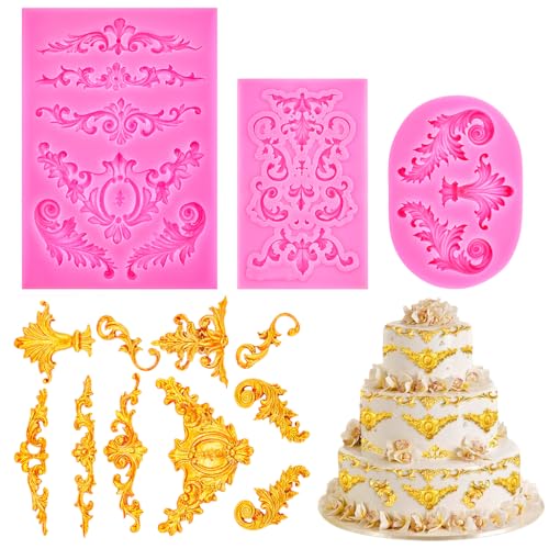 HASTHIP® Fondant Silicone Molds Set of 3Pcs Intricate Fancy Silicone Molds Food Grade Silicone Molds for Fondant, Gum Paste, Chocolate, Multipurpose Fondant Silicone Molds for Cake Design