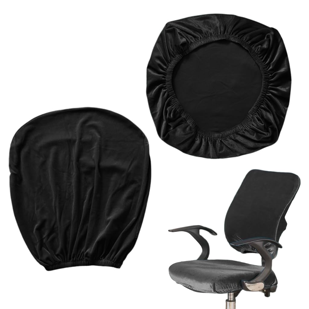HASTHIP Office Chair Cover 2 Piece Set with Elastic Edge Velvet Fabric in Black | Washable Slipcovers for Seat and Backrest