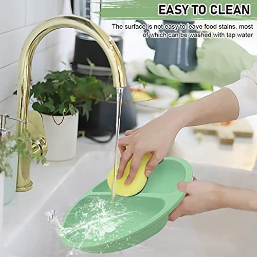 SNOWIE SOFT® Baby Suction Plates for Feeding with 4 Strong Cups Silicone Toddler Deep Divided Kids Themselves Dishwasher Microwave Oven Safe Green 2PCS