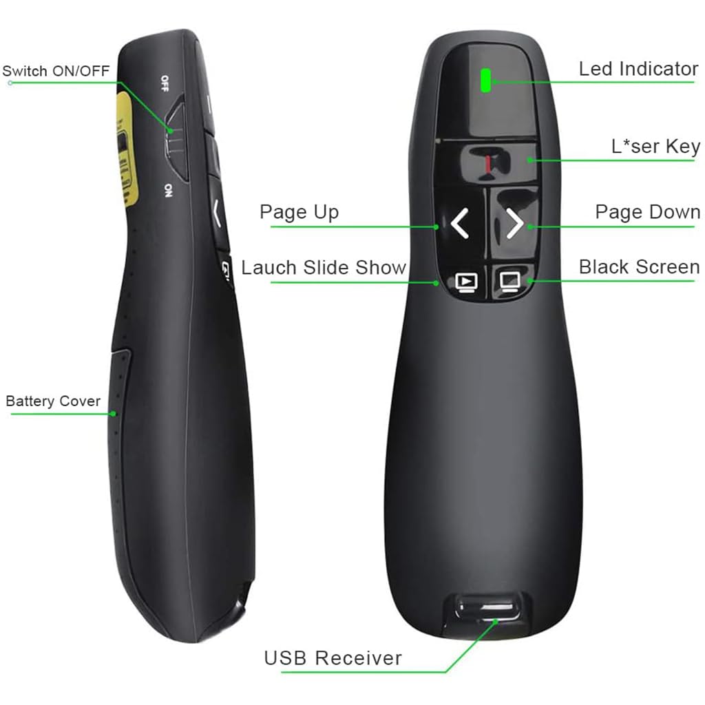 ZIBUYU Laser Pointer Presenter for Teachers and Conferences with USB Receiver | Wireless Clicker