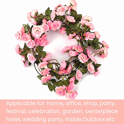 HASTHIP® Artificial Rose Flowers Vine Garland, 1.8m Fake Artificial Flower Hanging Rose Ivy Flowers Garland Ornament for Door, Room, Garden, Wedding Decroation, Pink