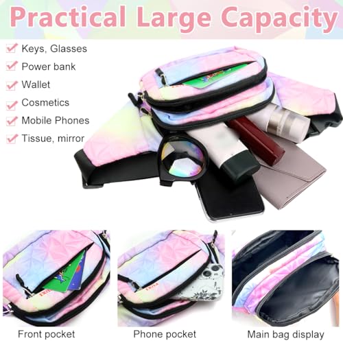 PALAY® Waist Bag for Women Stylish Color Print Fanny Pack for Women Oxford Cloth Waist Bag Multi Layer Lightweight Travel Waist Bag Running Waist Bag Bumbag