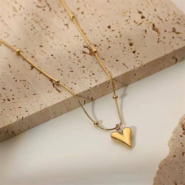 ZIBUYU® Ladies Small Gold Heart Necklace - 18K Gold Plated Heart Pendant Necklace