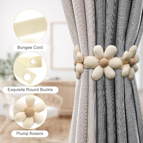 HASTHIP® Curtain TieBacks, 2 Pack Pearl Modern Decorative Holdbacks Holder with Elastic Cord Drapes Clips Buckle for Thin or Thick 3PCS