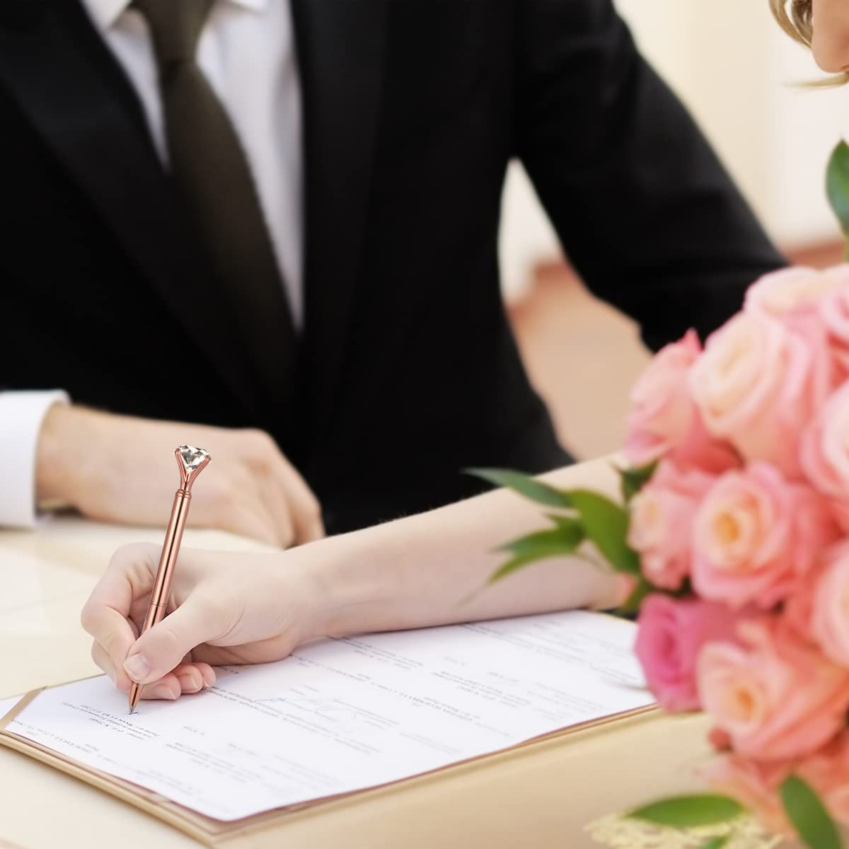 Climberty Ballpoint Pen Set for Journaling with Crystal Diamond Design 8 Pcs Rose Gold | Gifts for Women