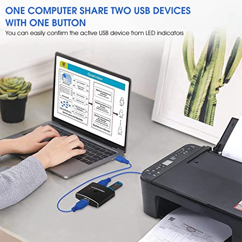 Verilux® USB Switch,KVM Switch, Bi-Directional USB Switcher, 2 Port USB Sharing Switch,USB Peripheral Switcher Box Hub for 2 Computers Share Keyboard Mouse Scanner Printer (2 in 1 Out / 1 in 2 Out)