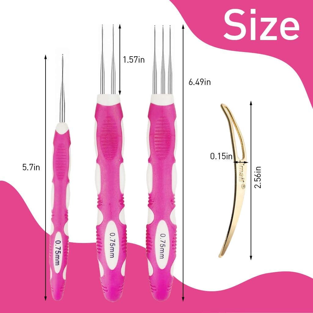 HASTHIP Dreadlock Crochet Hook Set for Braiding and Maintenance with 0.75mm Hooks | Rubberized Handle and Hair Locking Tools