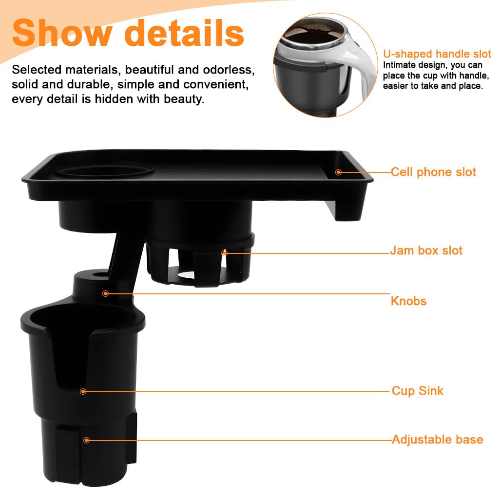 STHIRA Car Cup Holder for Drinks and Snacks with Dual Holders & Swivel Food Tray | Built in Phone Slot