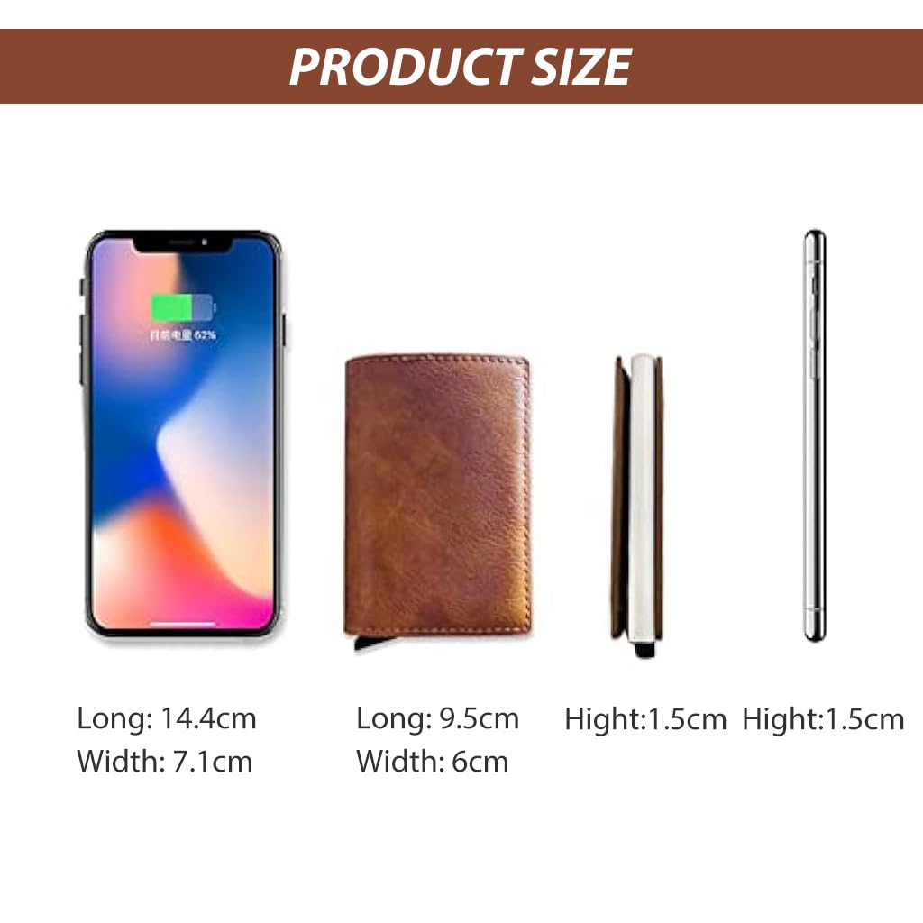 Zibuyu Slim Wallet for Men with RFID Blocking and Pop Up Card Chamber 3.74×2.55×0.59 in Brown