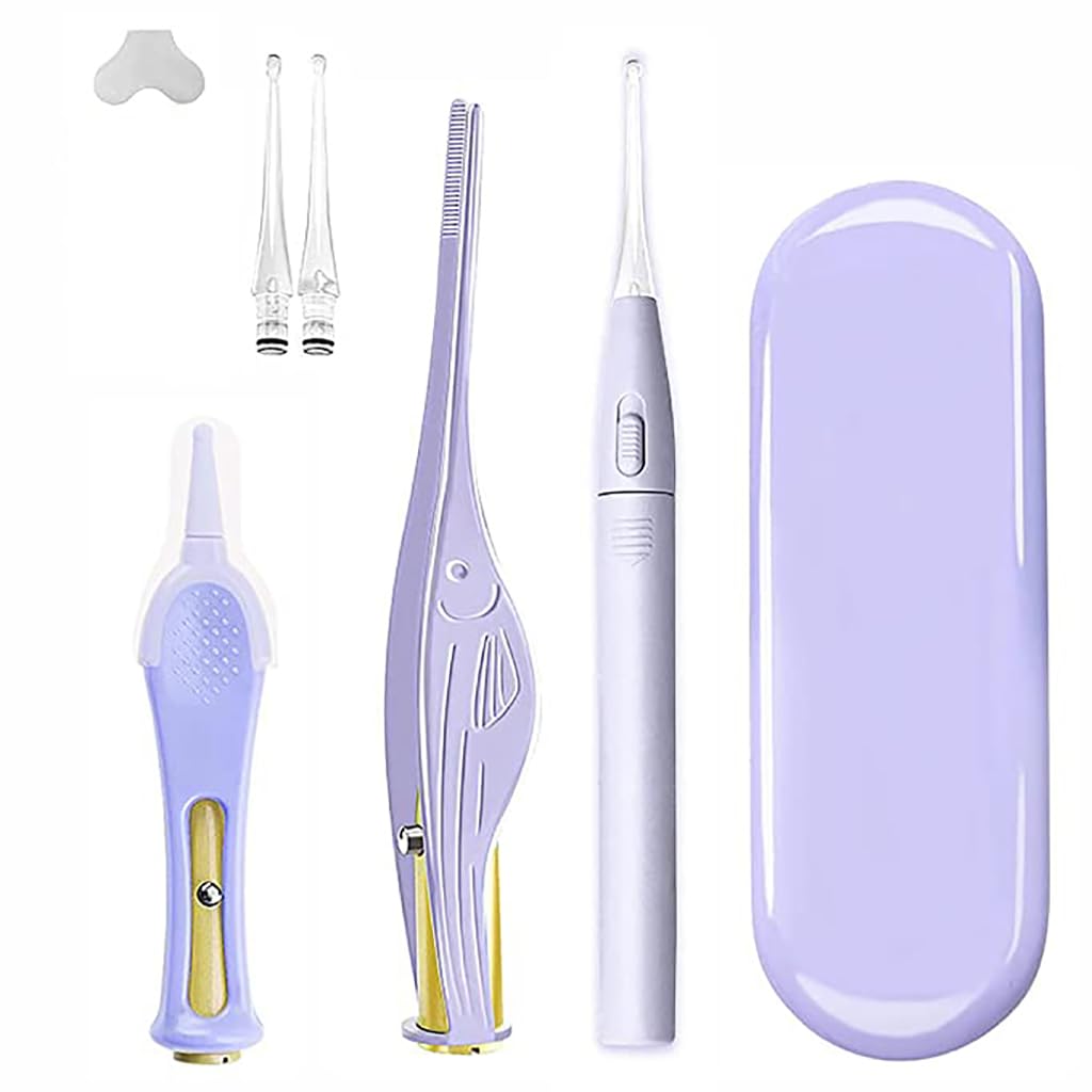 MAYCREATE Ear Cleaner Kit 3 pcs with LED Light and Metal Storage Box for Adults and Kids | Includes Earwax Spoon Tweezers and Nose Clip