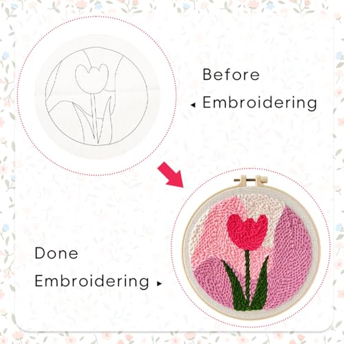 PATPAT® DIY Punch Needle Art Kit Beginners Starry Night with Embroidery Needles Tutorial 20x20cm Embroidery Hoop 2PCS