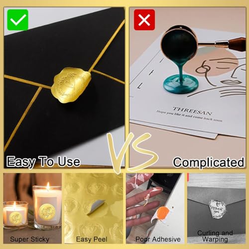 ZIBUYU® BrandName 250 Gold Embossed Envelope Seal Stickers, 5 Flower Patterns, 1.5 Inch Self-Adhesive Foil Seals for Wedding Invitations, DIY Crafts, Certificate Decoration, Parties & Gift Packaging
