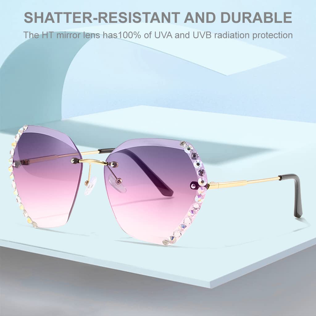 PALAY Sunglasses for Women Stylish with Storage Case Cleaning Wipe Unique Cool Frameless Dragonfly Wing Shaped Sunglasses (Yellow and Pink)