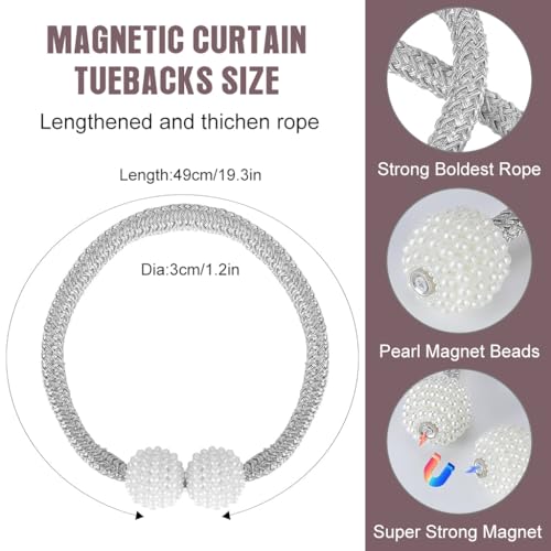 ZIBUYU® 12PCS Curtain Holders Tieback Clips Rope Holdbacks Pearl Magnetic Head for Home Office Decoration