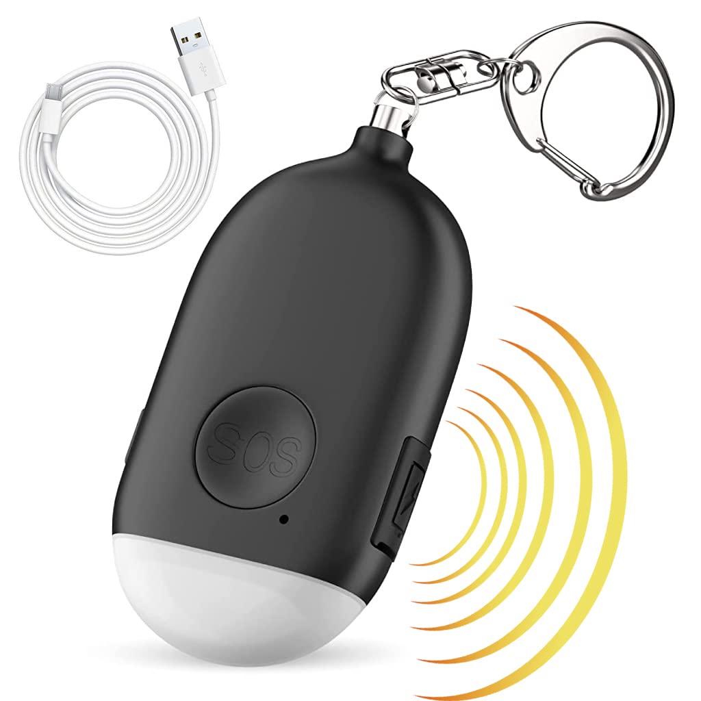 Supvox® Safety Gadgets for Self Defence, Personal Alarm Keychain with LED Lights, USB Rechargeable 130 dB Loud Safety Siren Whistle, Emergency Safety Alarm for Women, Men, Children, Elderly (Black)