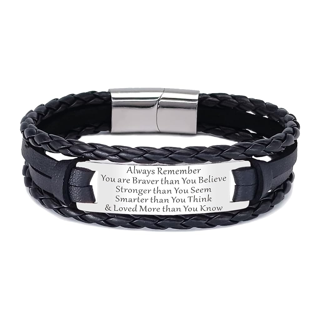 GUSTAVE® Fashion Leather Bracelet for Men - Motivated Engraved Charm, Braided Leather, Handmade Woven, Durable & Comfortable - High-Quality Craftsmanship, Gifts for Men