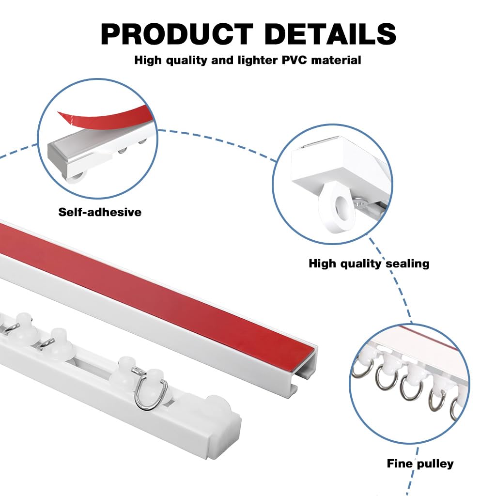 HASTHIP Curtain Track Rail for Ceiling with Rollers and Hooks 118 in | White DIY Kit
