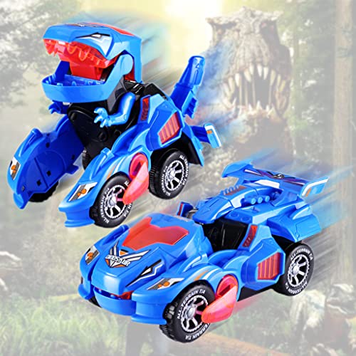 PATPAT® Transformers Toys Transforming Dinosaur Car Toys, Transforming Dinosaur LED Car with Light and Music, 2 in 1 Automatic Dinosaur Transformer Car Toy, Dinosaur Toys for Kids Boys Girls - Blue