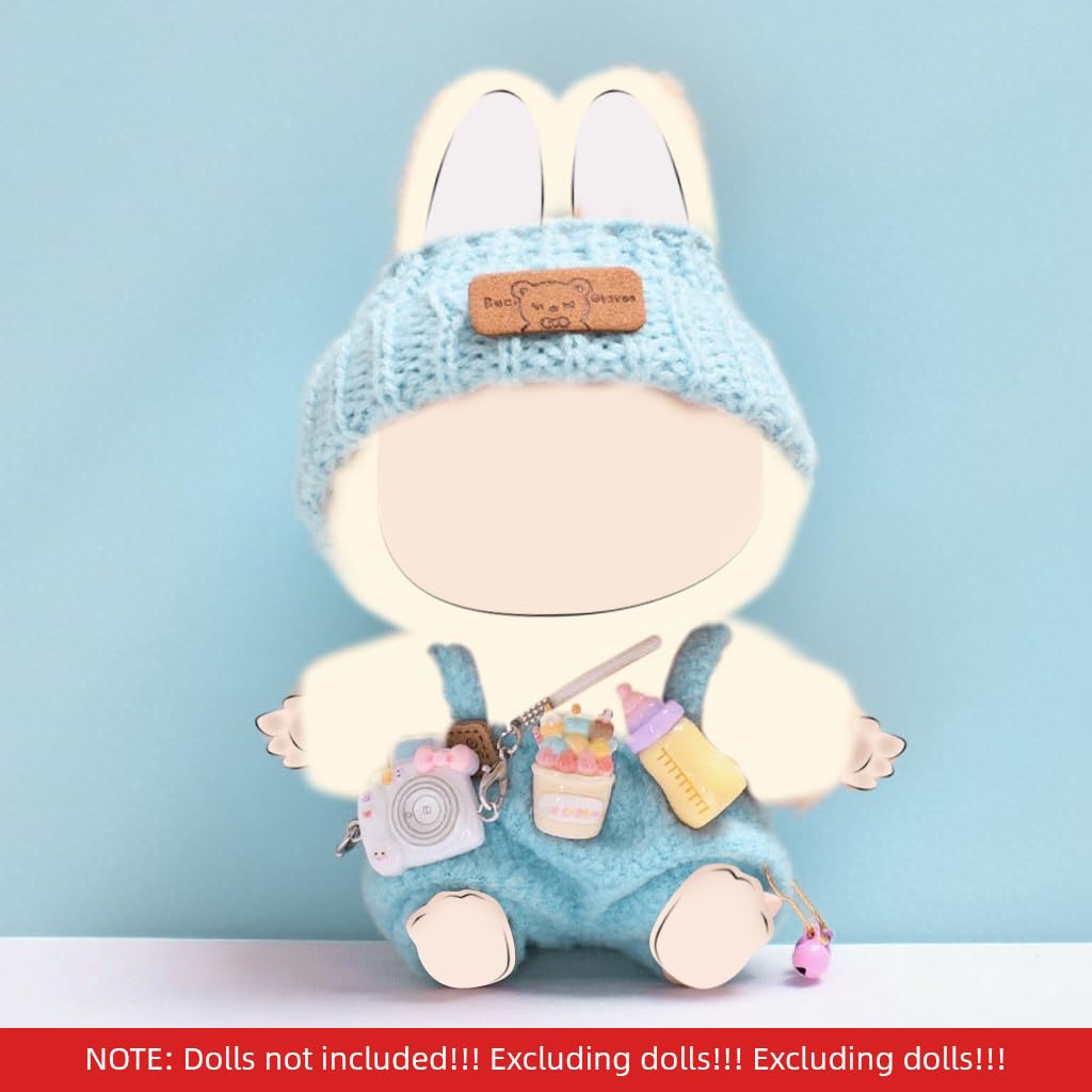 PATPAT Clothes for 17cm Dolls with Hat Milk Bottle and Mini Camera | Blue Crochet Set