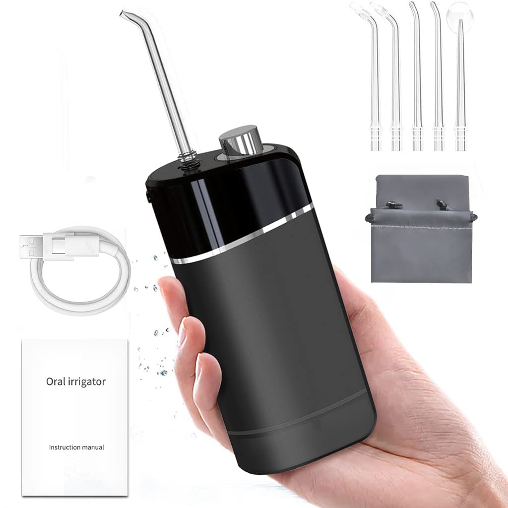 HANNEA® Portable Flosser Cordless Rechargeable Travel Dental Cleaner, Fine Water Stream Flosser with 3 Modes, 200ml Tank, 4 Jet Tips, IPX7 Travel Water Dental Flosser Cleaner with Storage Bag, Black