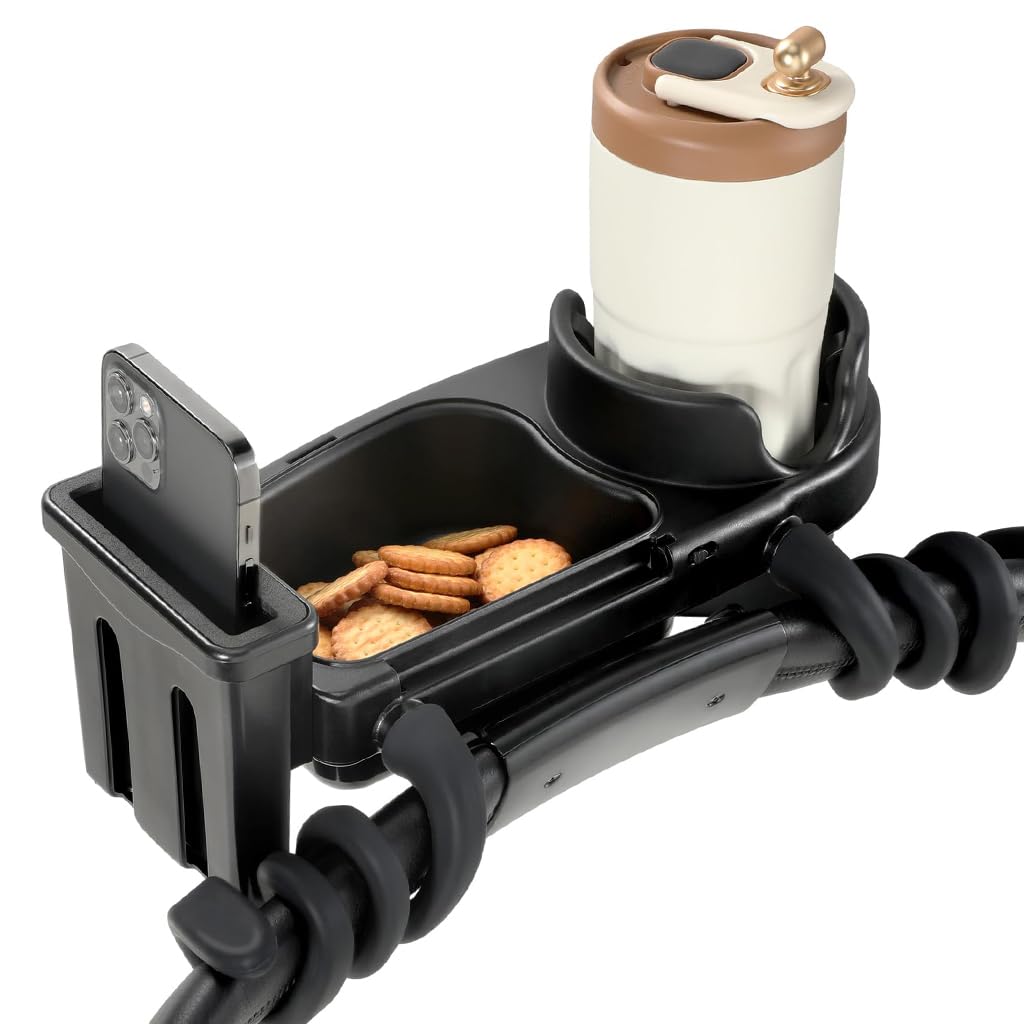 ZIBUYU Universal Stroller Snack Tray with 3 in 1 Cup and Phone Holder | 29×12.8×10.6 cm Adjustable ABS Food Tray