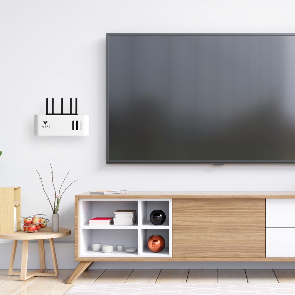 Supvox Wall Shelf for WiFi Router with Slotted Cable Organizer 12.2x2.17x4.33 in | ABS Mount