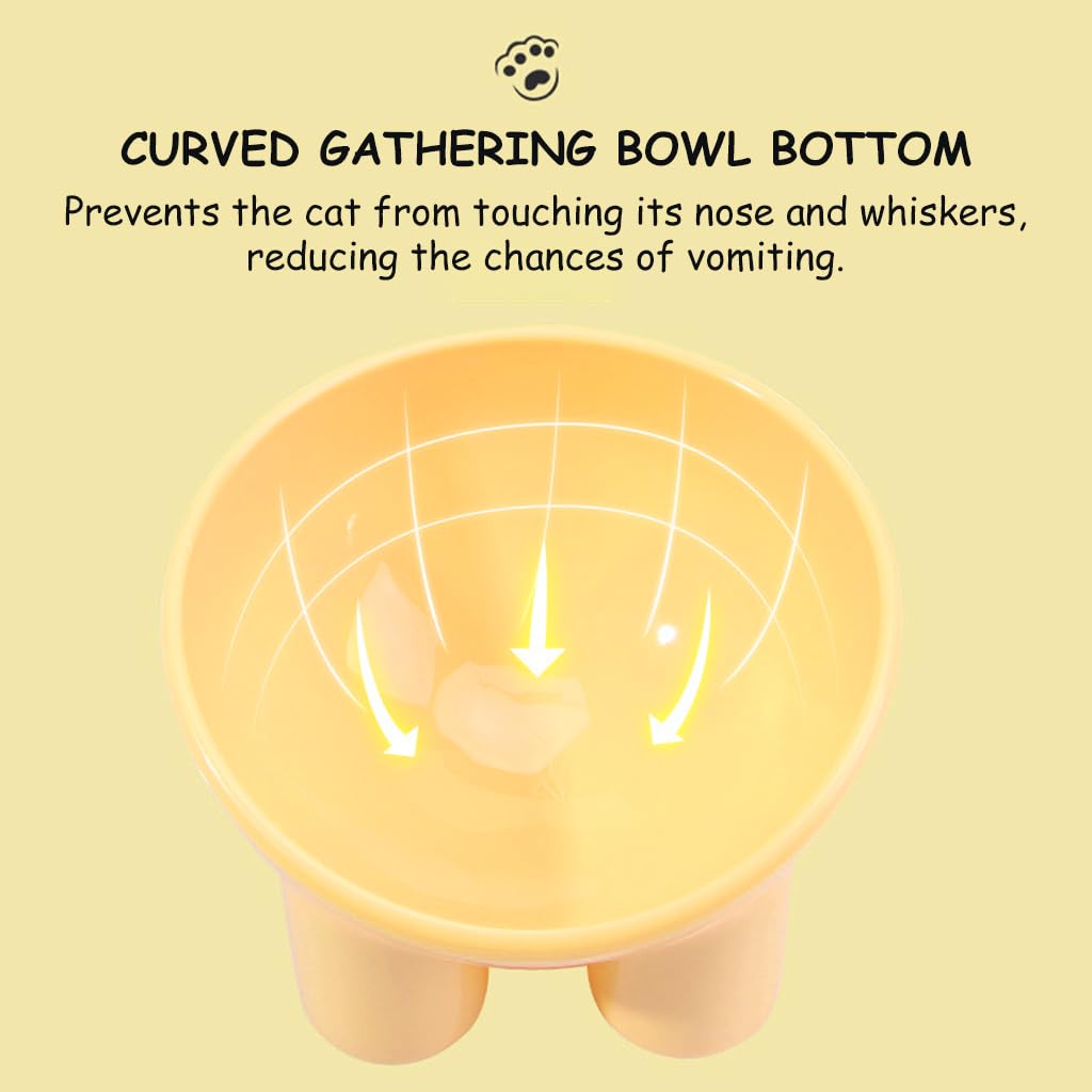 Qpets® Cat Feeding Bowl Elevated Feeding Bowl for Cat Round Cat Food Bowl Healthy Cat Feeding Bowl, Prevent Tipping Over Durable Plastic Cat Feeding Bowl (5.4inch Diameter, Yellow)